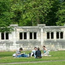 students on lawn at kings manor